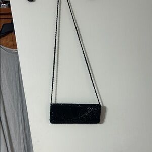 Bijoux Terner Black Beaded Evening Clutch with Chain